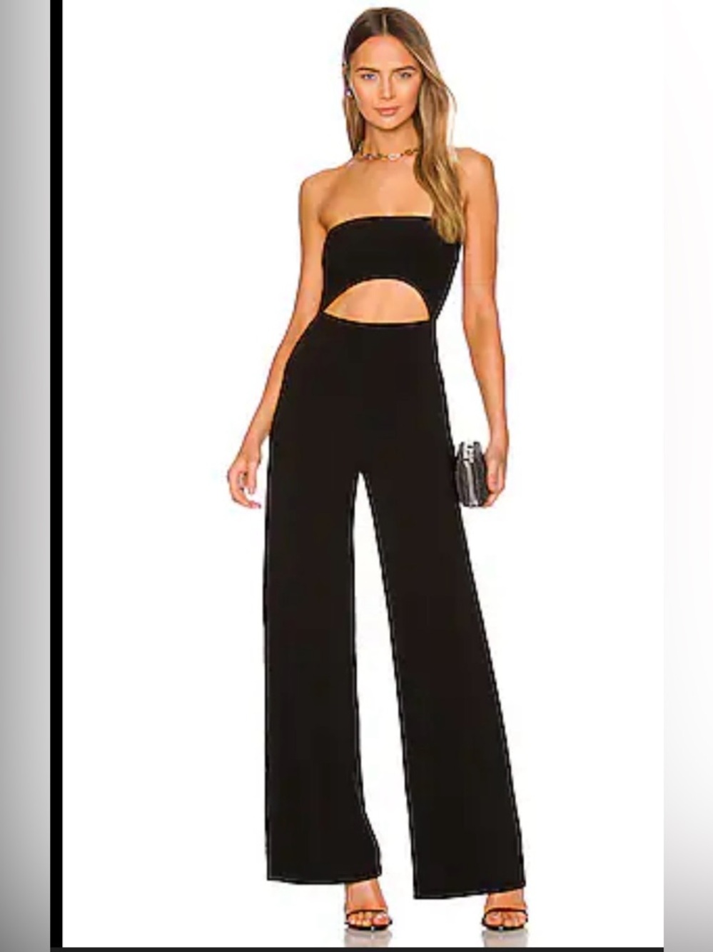 Norma Kamali Black Strapless Cutout Wide-Leg Jumpsuit